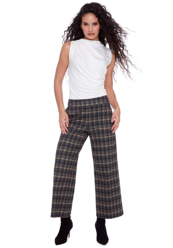 SENNA PLAID PONTE WIDE LEG CROPPED PANT