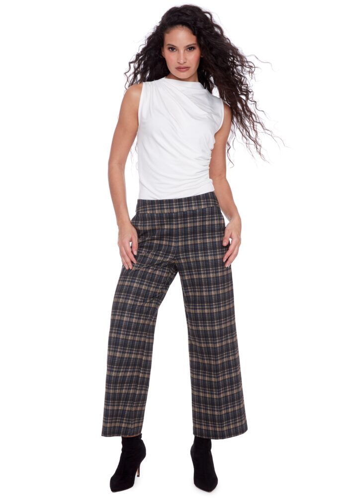 SENNA PLAID PONTE WIDE LEG CROPPED PANT