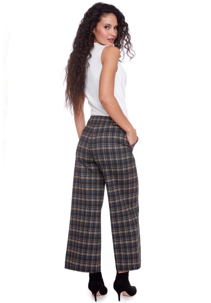 SENNA PLAID PONTE WIDE LEG CROPPED PANT