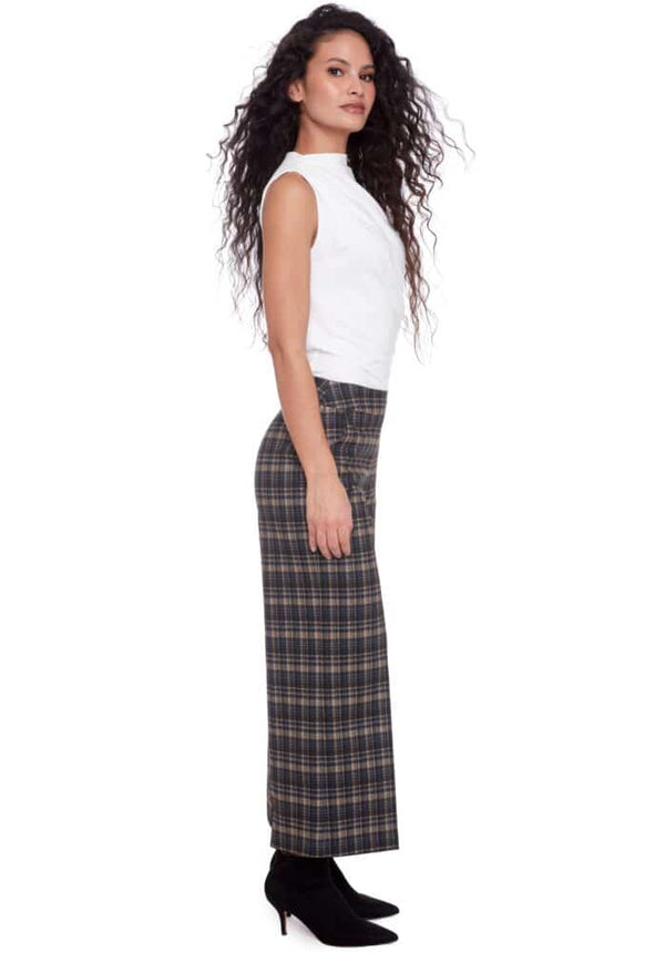 SENNA PLAID PONTE WIDE LEG CROPPED PANT