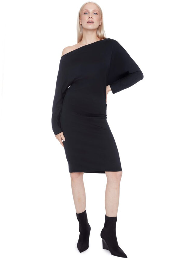 DEMI SOLID COWLNECK MIDI DRESS