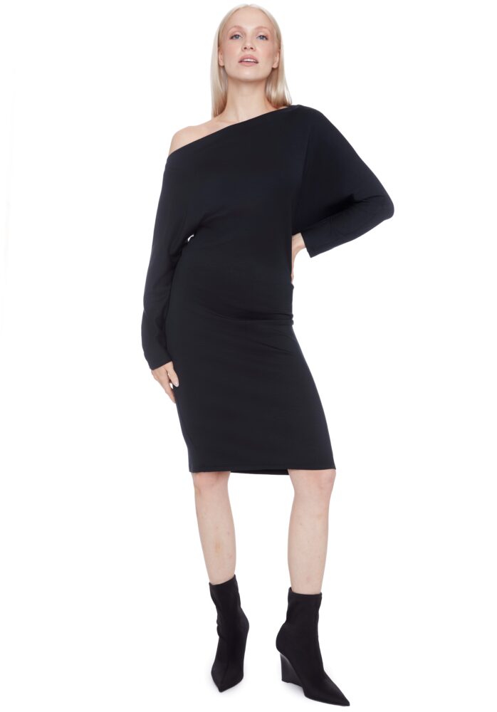 DEMI SOLID COWLNECK MIDI DRESS