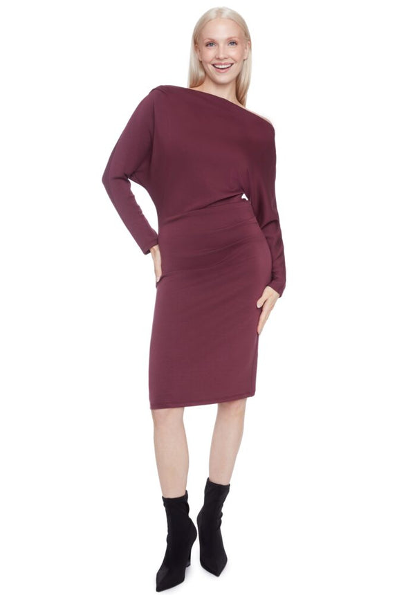 DEMI SOLID COWLNECK MIDI DRESS