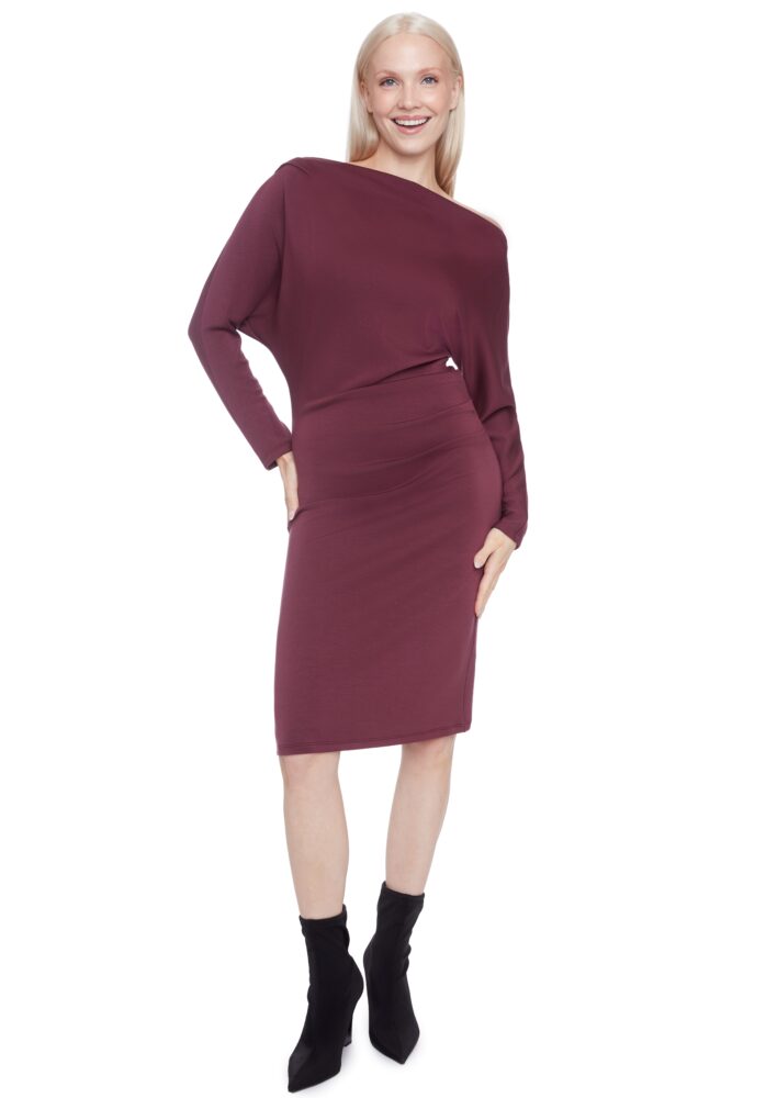 DEMI SOLID COWLNECK MIDI DRESS