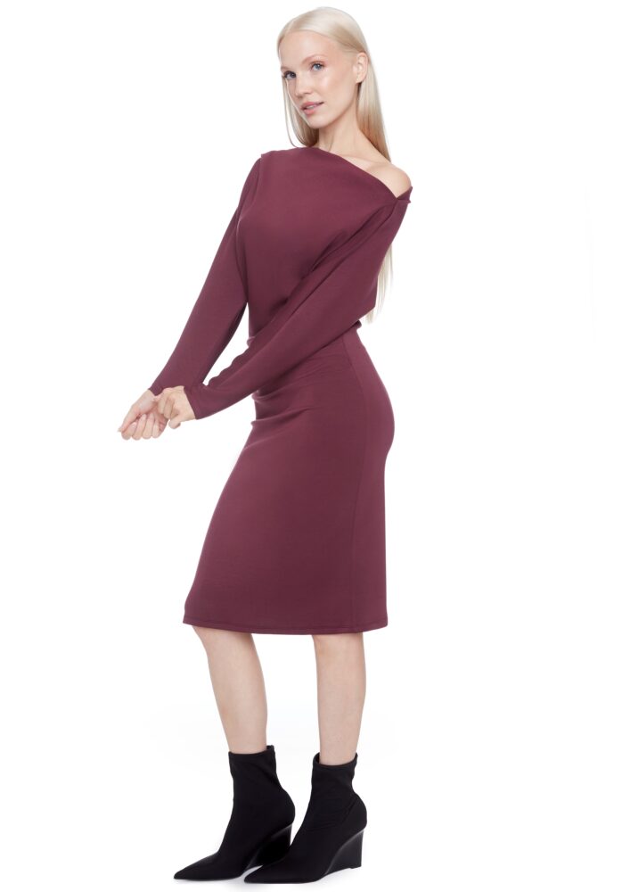 DEMI SOLID COWLNECK MIDI DRESS