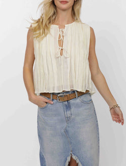 FREE RIDER PLEATED TIE FRONT TOP
