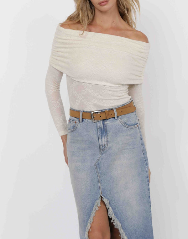 ROADHOUSE JACQUARD KNIT OFF THE SHOULDER TOP