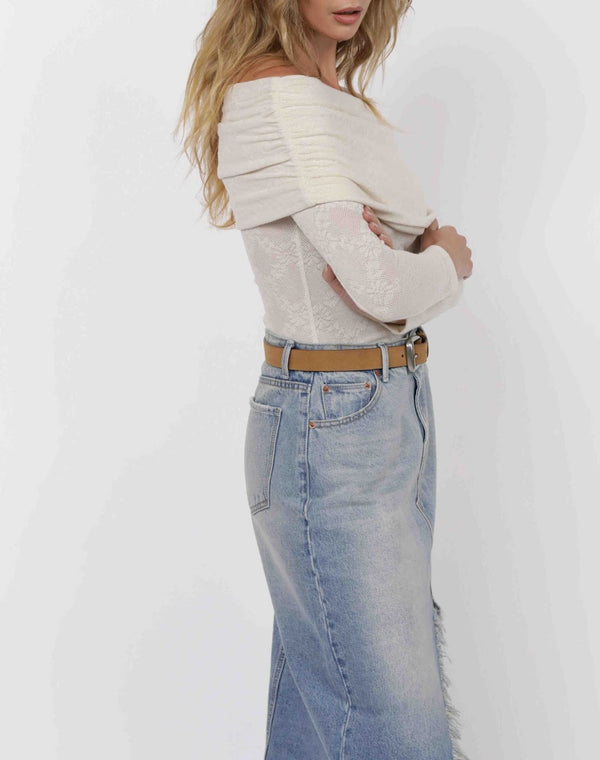 ROADHOUSE JACQUARD KNIT OFF THE SHOULDER TOP