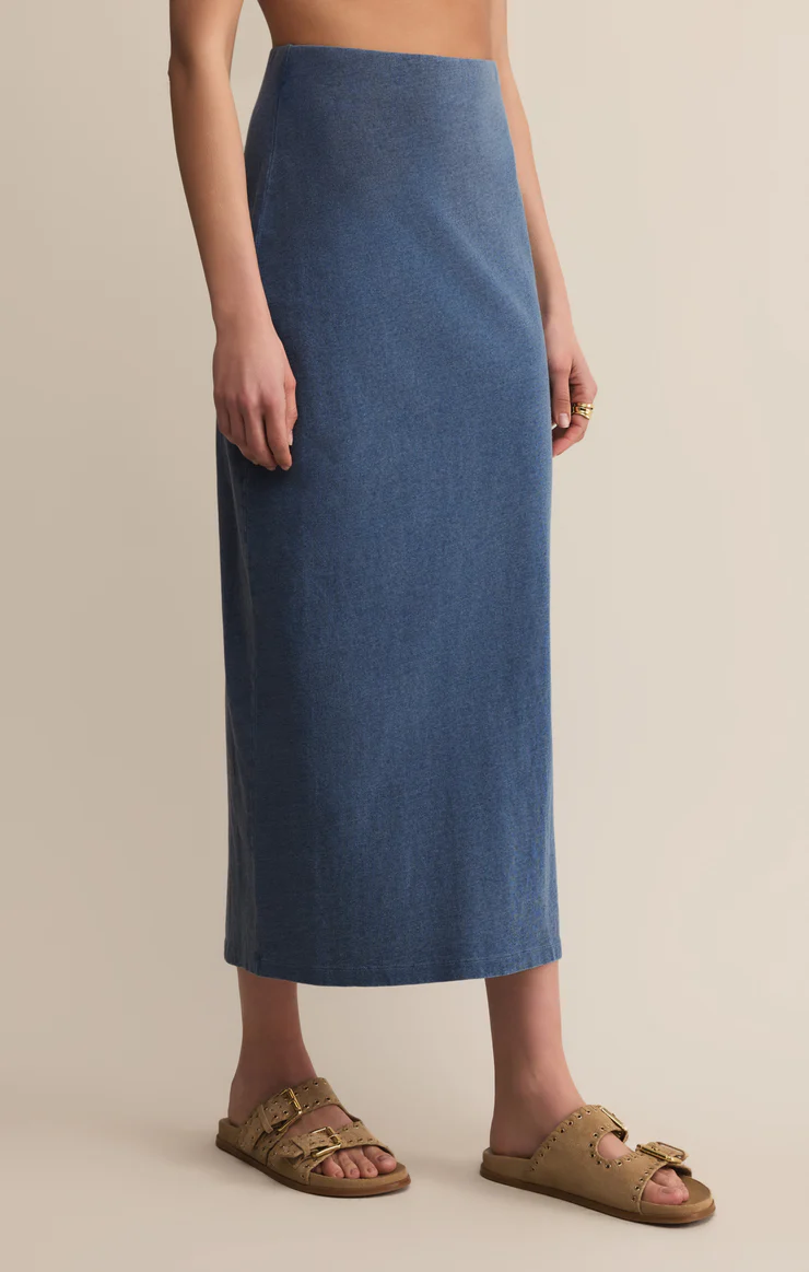 GAIL JERSEY DENIM MIDI SKIRT