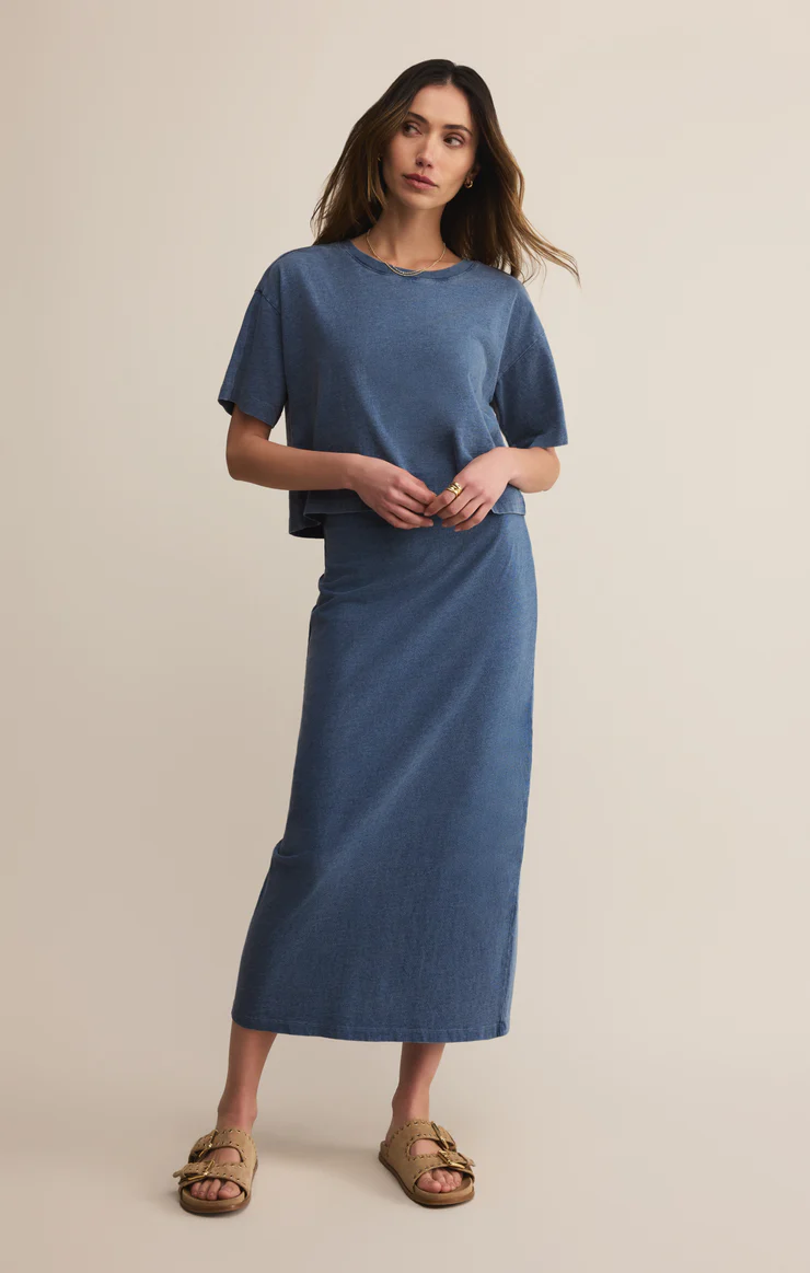 GAIL JERSEY DENIM MIDI SKIRT
