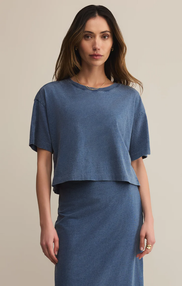 ON THE GO JERSEY DENIM TEE
