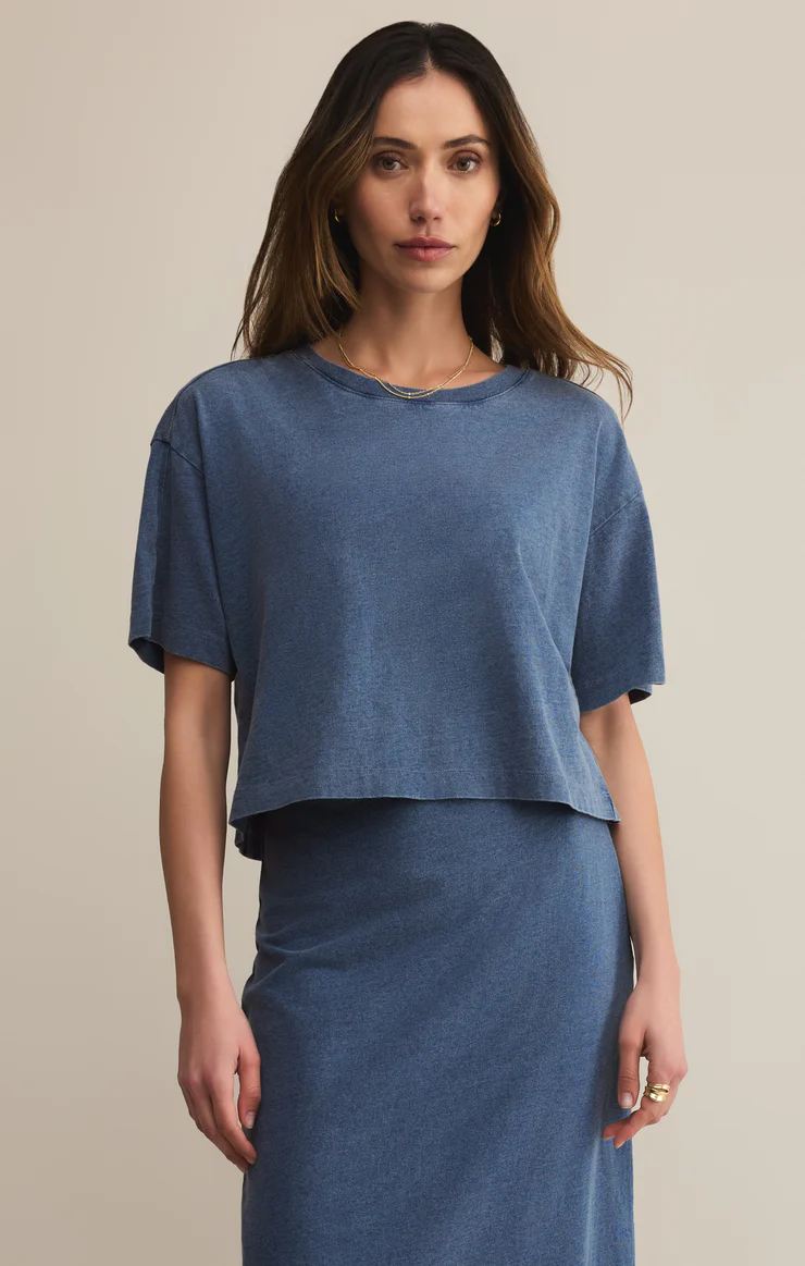 ON THE GO JERSEY DENIM TEE
