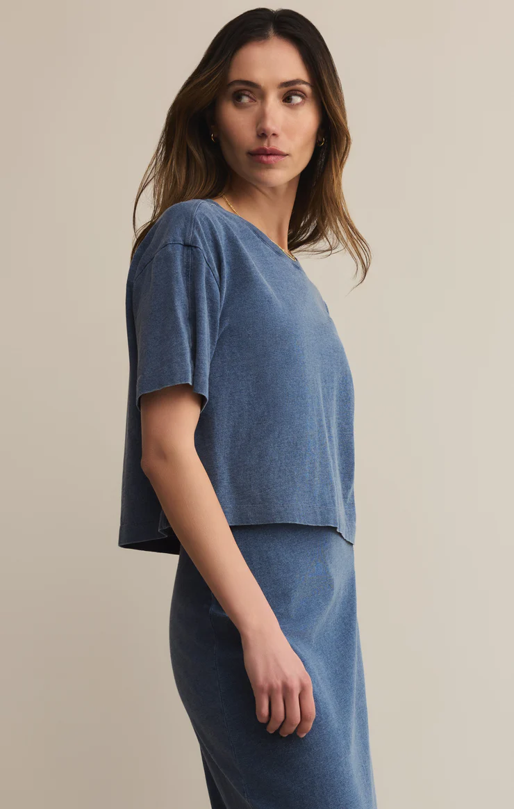 ON THE GO JERSEY DENIM TEE
