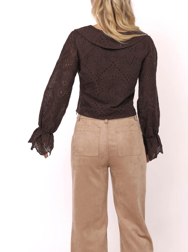 DOUBLE VISION RUFFLE SURPLICE EYELET TOP