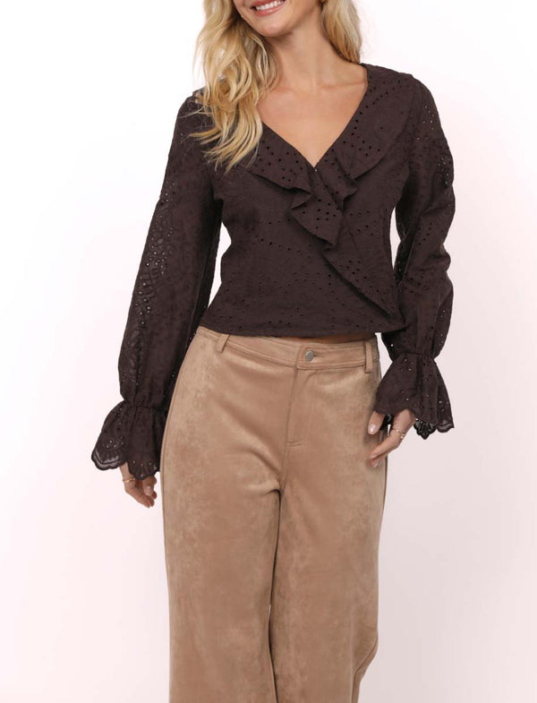 DOUBLE VISION RUFFLE SURPLICE EYELET TOP