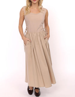 SHADES ON MIXED MEDIA RUCHED MIDI DRESS