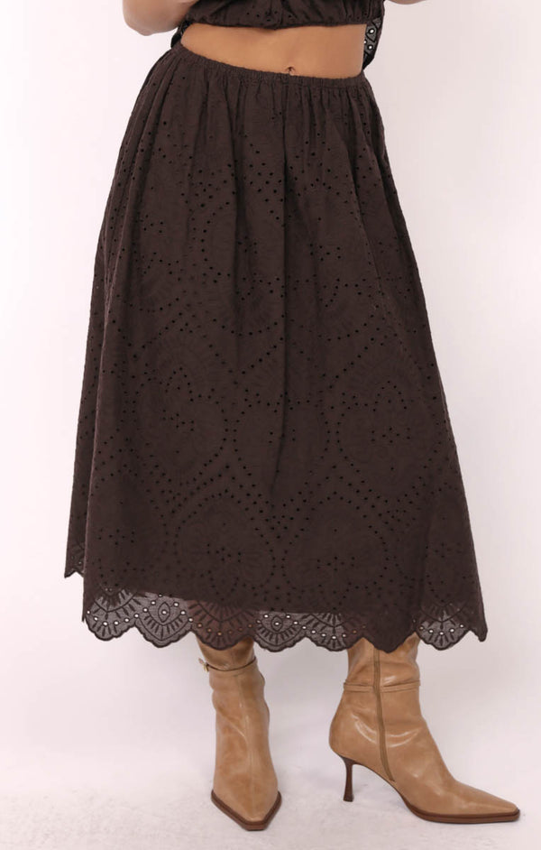 DOUBLE VISION EYELET MIDI SKIRT