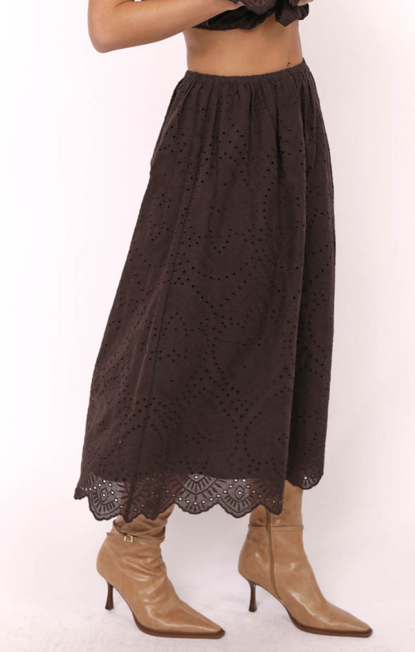 DOUBLE VISION EYELET MIDI SKIRT