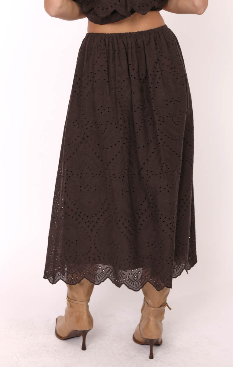 DOUBLE VISION EYELET MIDI SKIRT