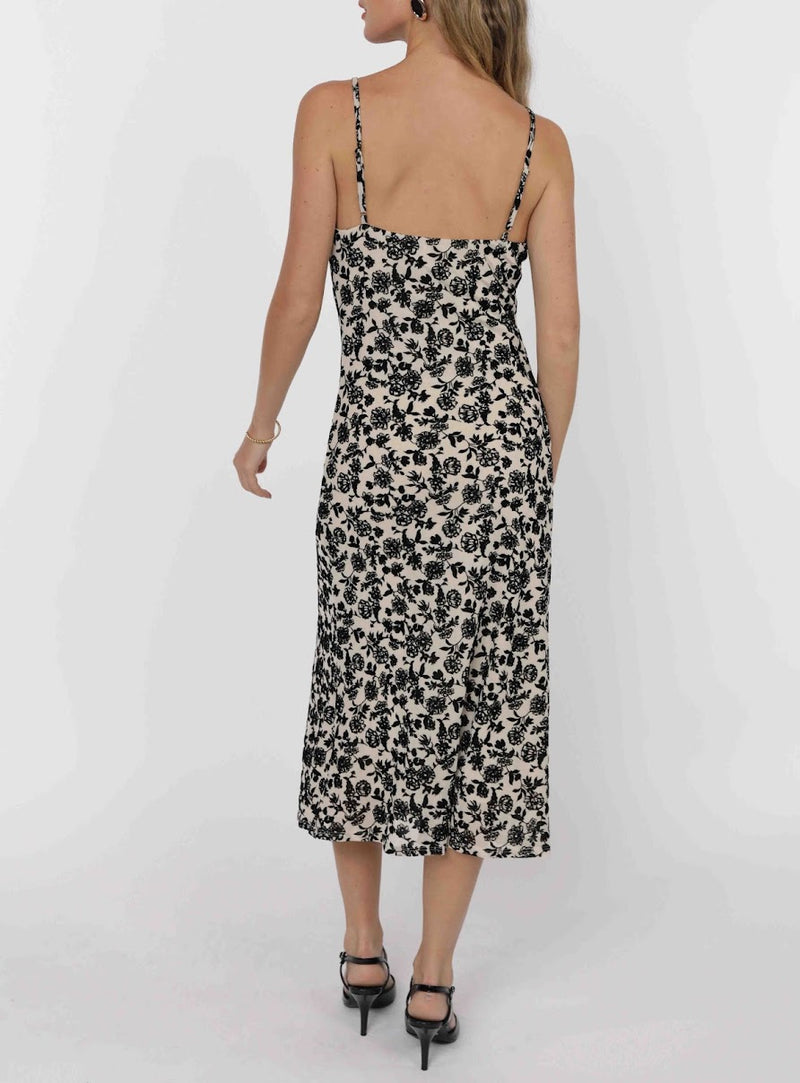 ANALOGUE NOSTALGIA COWL NECK MIDI DRESS