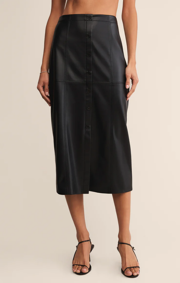 REINE FAUX LEATHER MIDI SKIRT