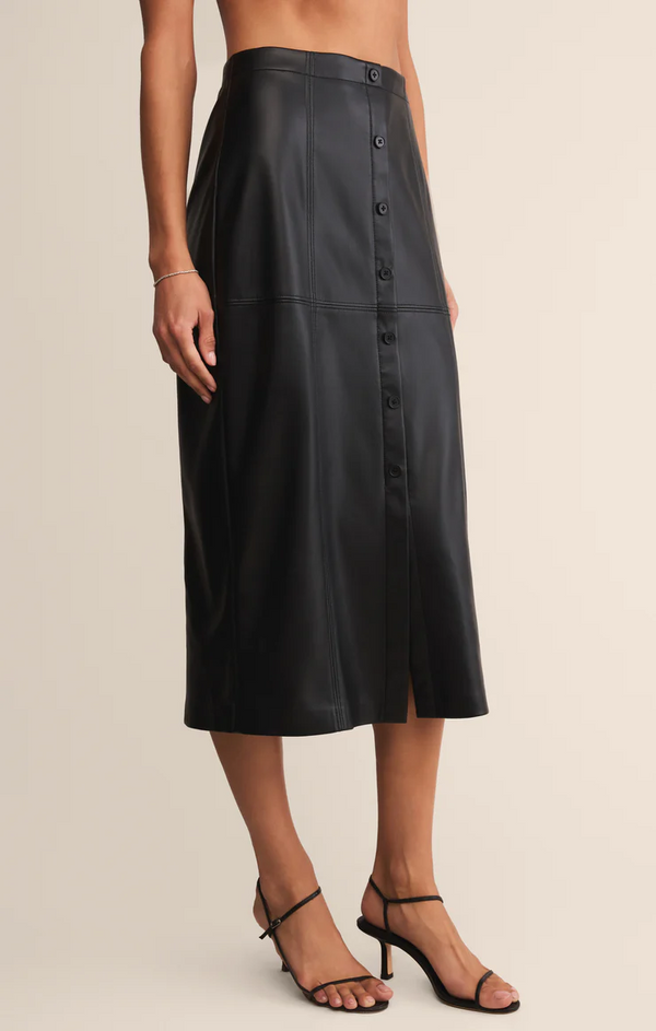 REINE FAUX LEATHER MIDI SKIRT