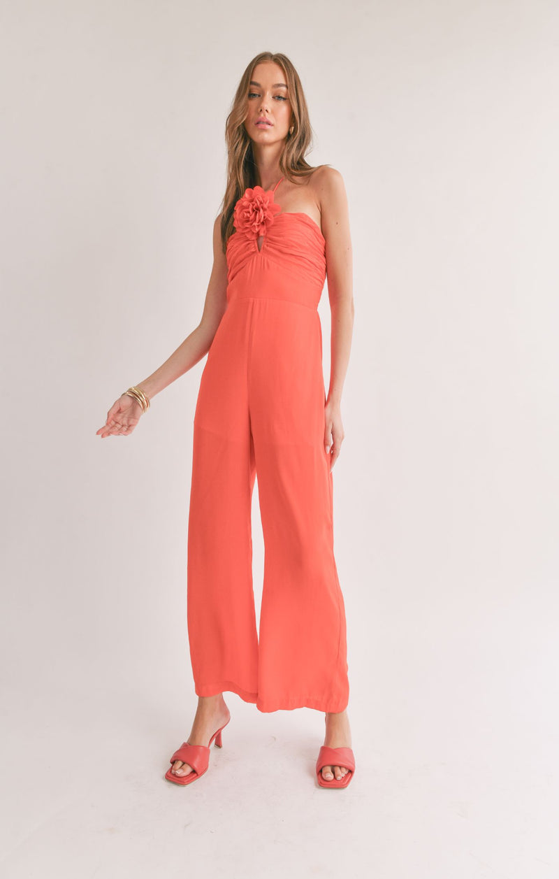 DREAM SKIES DETACHABLE FLOWER HALTER JUMPSUIT