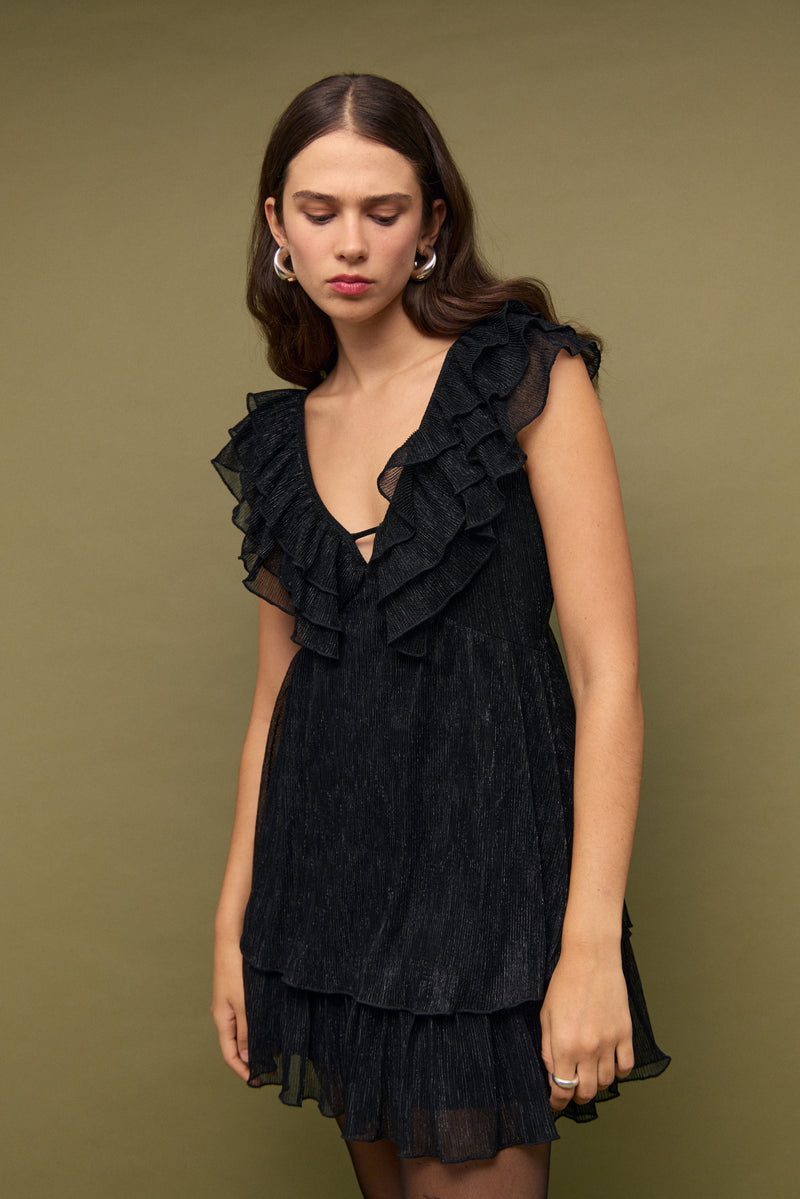 GRETA PLISSE LUREX MINI DRESS